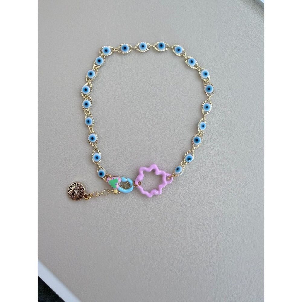 Susan Alexandra Malak Bracelet - Gold Evil Eye Purple Flower